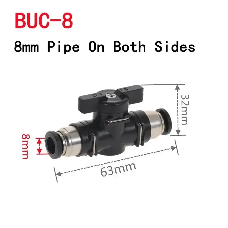 1pcs BUC 4mm 6mm 8mm 10mm 12mm Black Pneumatic Push In Quick Joint Connector Hand Valve Turn Switch Manual Ball Current Limiting