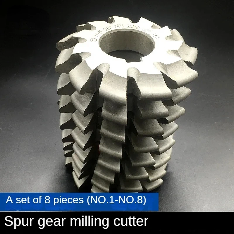 8pcs/set Spur gear milling cutter M1 M1.25 M1.5 M1.75 M2 M2.5 M3 Modulus PA20 degrees NO.1-NO.8 HSS Disc milling cutter
