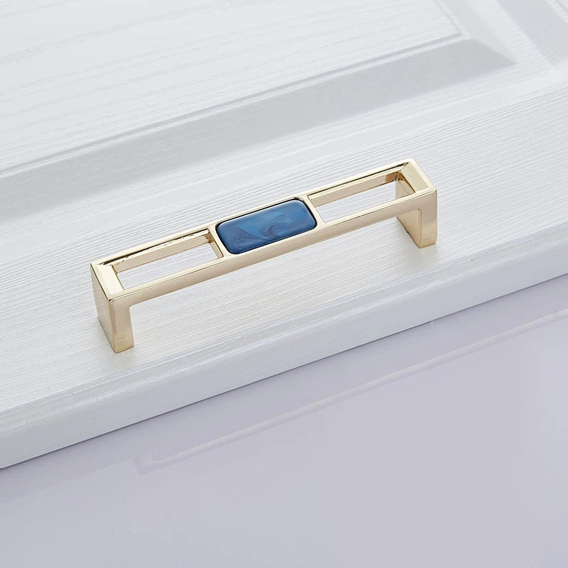 Blue Nordic Marble Shell Cabinet Handle Knobs Drawer And Wardrobe Pulls Furniture Hardware 96Mm 128Mm