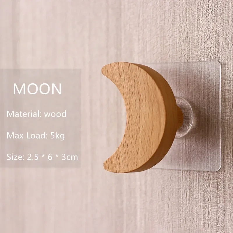 Children's Room Decorative Hooks Wood Wall Hooks Star Key Hook Modern Creative Coat Hook Rack Wall Hanger Bag Hooks for Hanging
