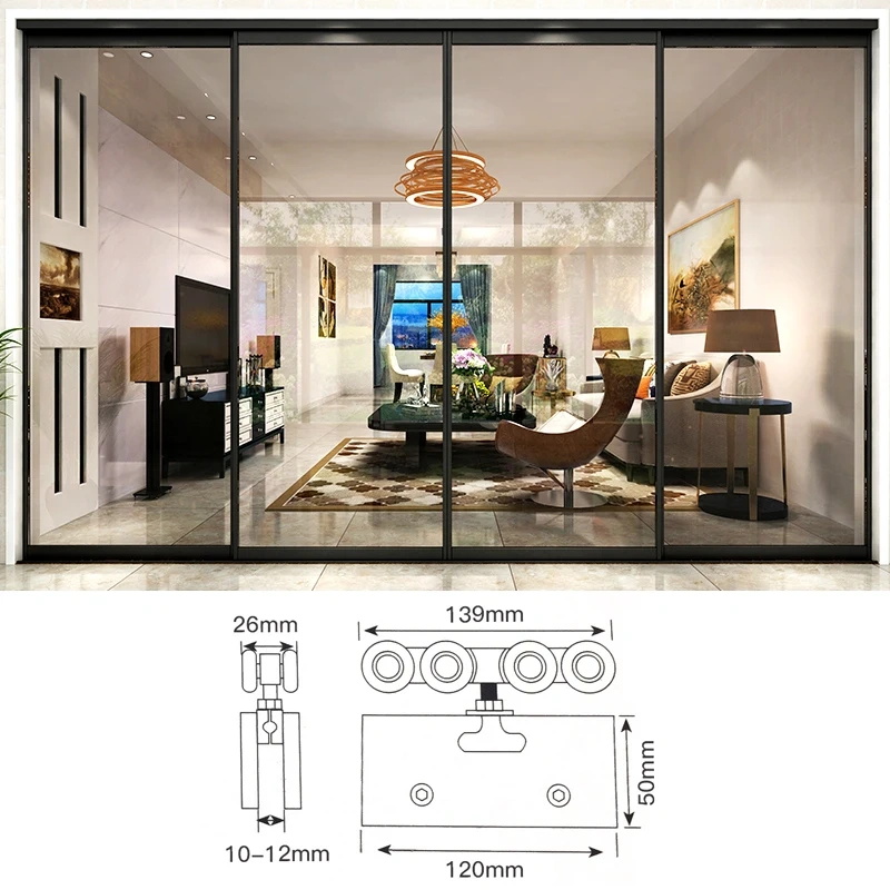 2pcs 304 Stainless Steel Glass Hanging Wheels 110KG Glass Sliding Door Rollers Bedroom Meeting Room Wardrobe Door Roller Wheels