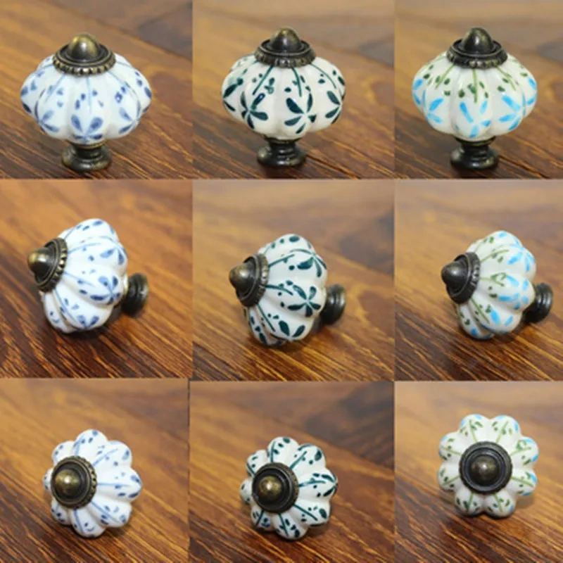 1pc 38MM Dia Ceramic Door Drawer Handles Pumpkins Knobs Europe Ceramic Cabinet Cupboard Handles Pull Drawer Dresser Knobs pulls