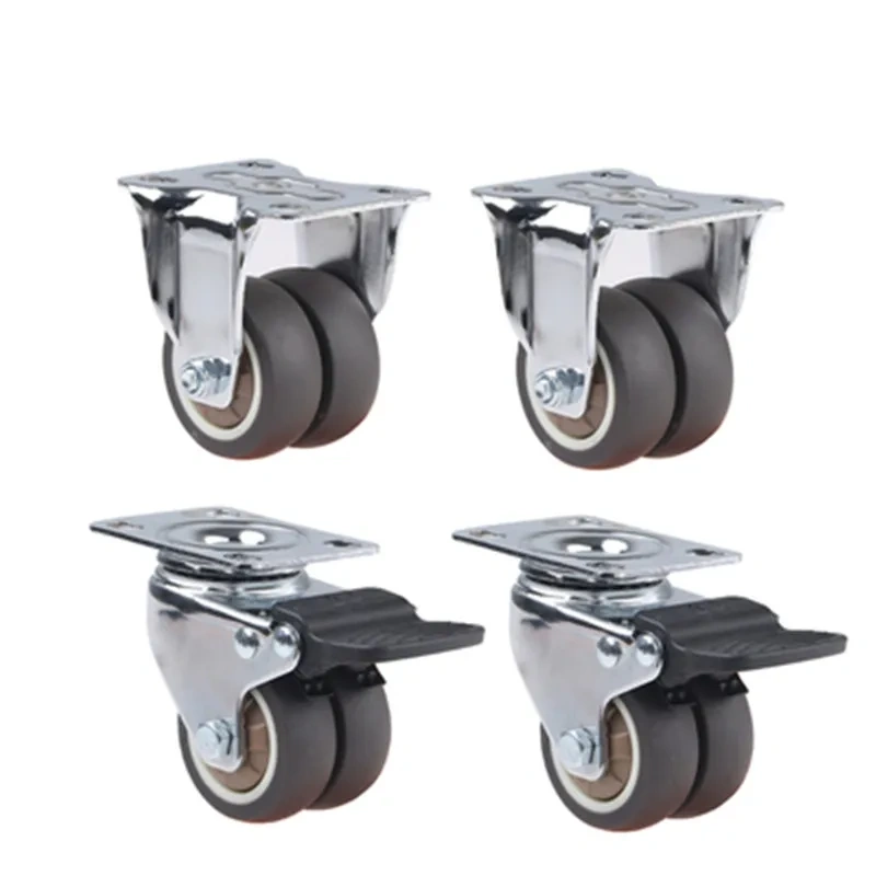 4PCS  Swivel Casters Wheels 1.5" / 2" Heavy Duty Soft Rubber Roller Furniture Caster With Brake for Platform Trolley
