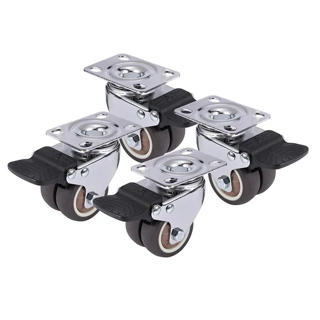 4PCS  Swivel Casters Wheels 1.5" / 2" Heavy Duty Soft Rubber Roller Furniture Caster With Brake for Platform Trolley