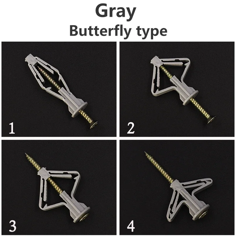 Nylon Aircraft Shape Butterfly Type Plastic Gypsum Board Anchors Drywall Fixings Screw Curtain Wall Gypsum Outlet Expansion Tube