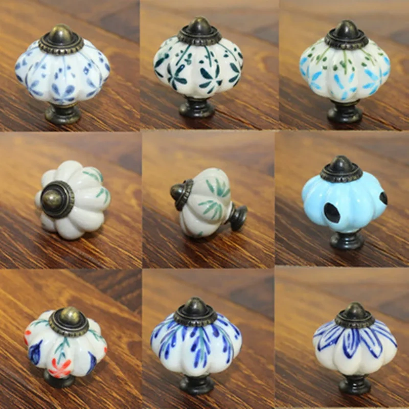 1pc 38MM Dia Ceramic Door Drawer Handles Pumpkins Knobs Europe Ceramic Cabinet Cupboard Handles Pull Drawer Dresser Knobs pulls