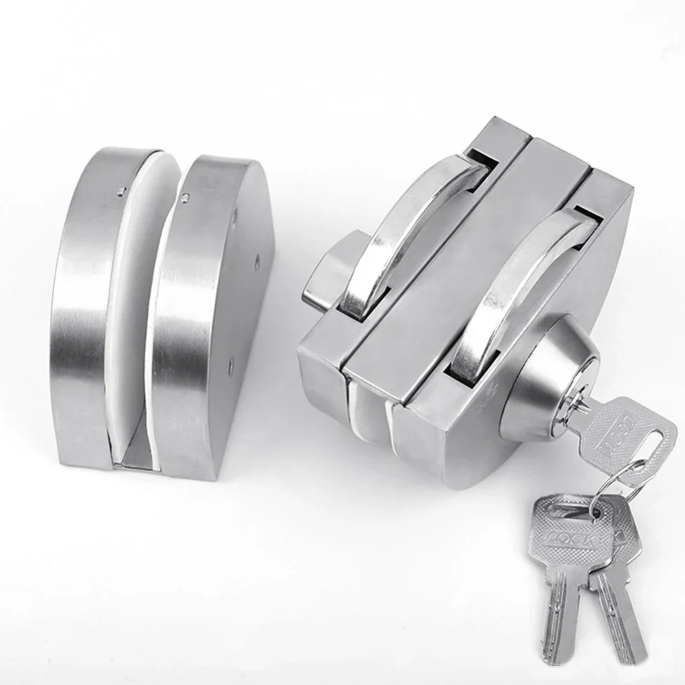 Glass Door Lock Display Cabinet Showcase Locks Stainless Steel Double Door No Need Drilling Anti-Theft Home Door Hardware