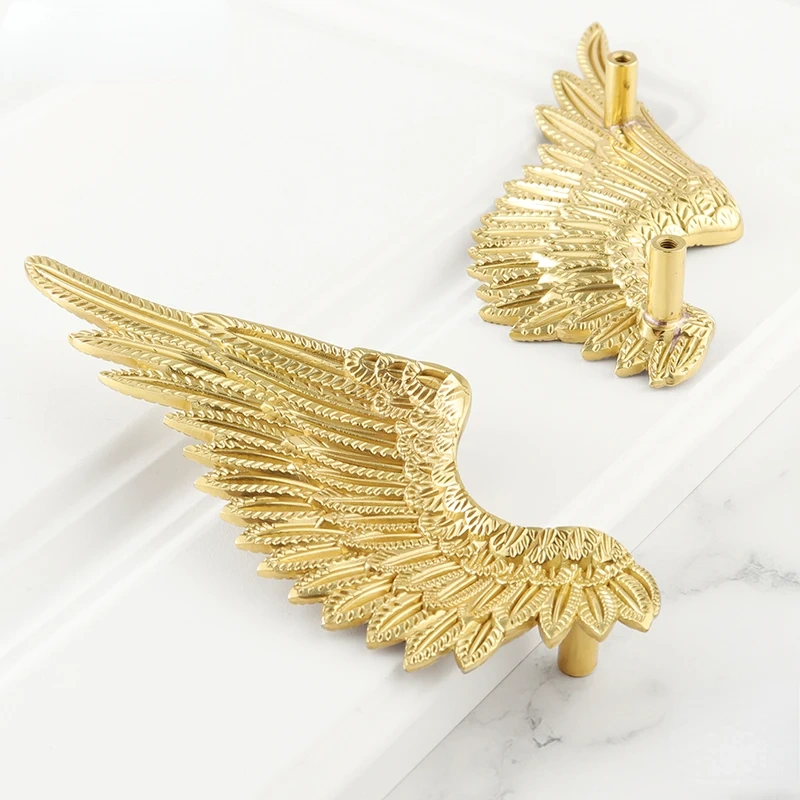 American Angel Wings Brass Solid High-grade Wardrobe Handle Gold Creative Pure Copper Matte Nordic Style Small Handle