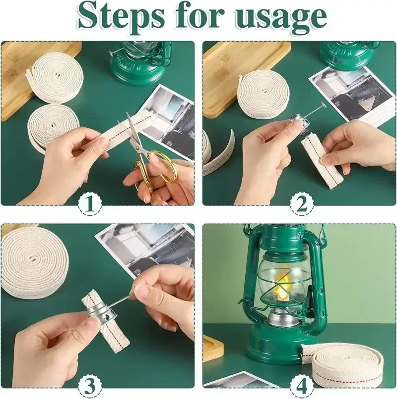 1m x 1cm/1.3cm/1.5cm/2cm Width Kerosene Lamp Wick Braided Cotton Wick Flat Cotton Oil Lamp Wick For Oil Lamp