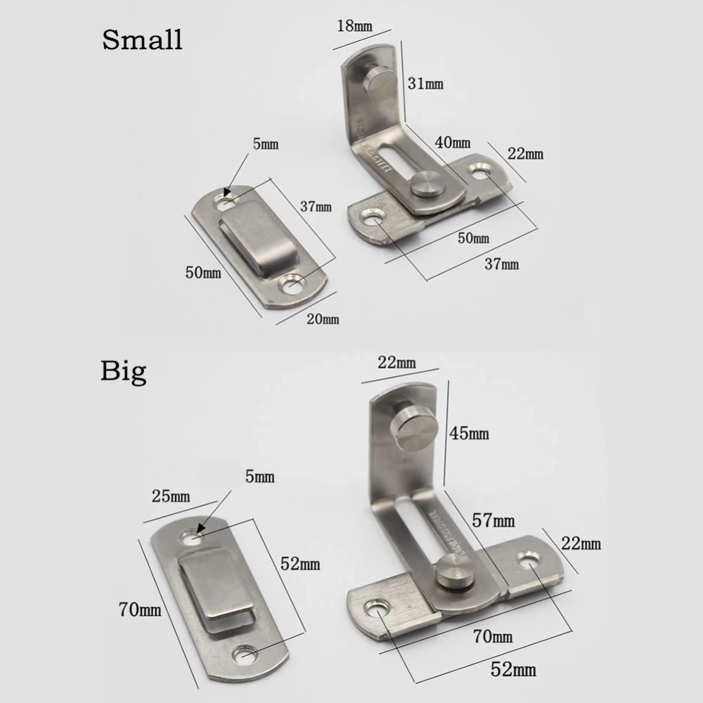 Barrel Bolt Latch Hardware Stainless Steel Anti-theft Cabinet Fitting 90 Degree Door Lock Household Hasp For Window Sliding