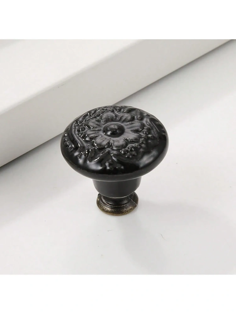 1pc Light Luxury New Chinese Solid Wood Wardrobe Handle Vintage Pattern Drawer Single Hole Handle Cabinet Door Ceramic Handle
