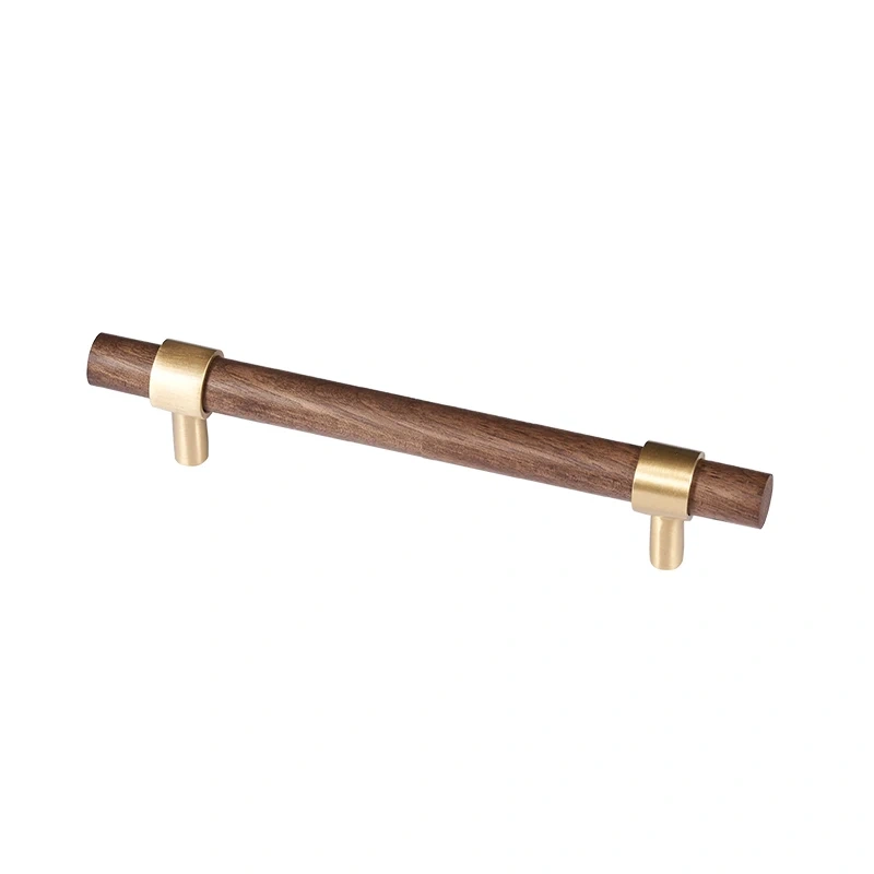Nordic Style Combinant of Brass and Black Walnut Wood Cupboard Door Pull Handle Color Adjustable  Knob