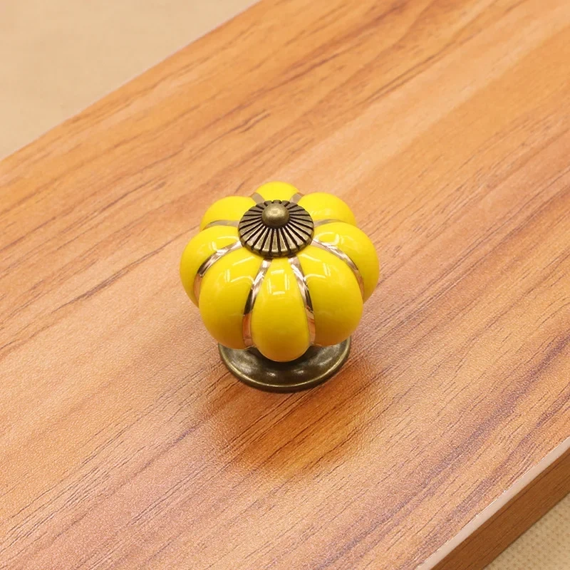 1pc Furniture Handle Door Knobs Furniture Drawer Cupboard Kitchen Pull Handle Pumpkin Ceramic Cabinet Handles Retro Hardware