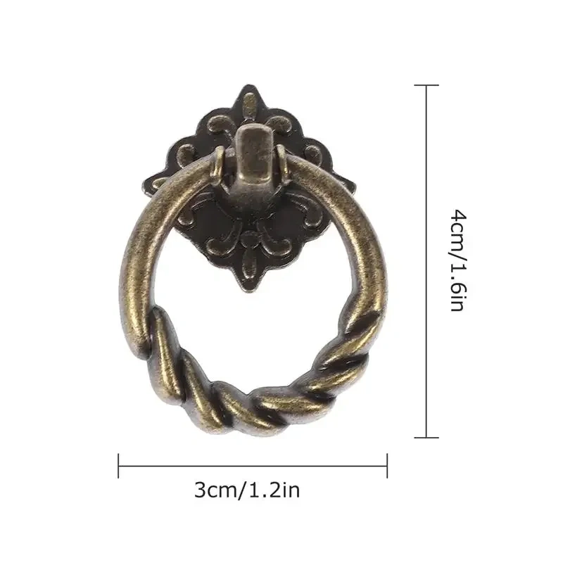 6pcs Ring Drawer Handle Cabinet Knobs Dresser Cupboard Handles Knob Metal Vintage Bronze Kitchen Door Drawers Wardrobe Hole