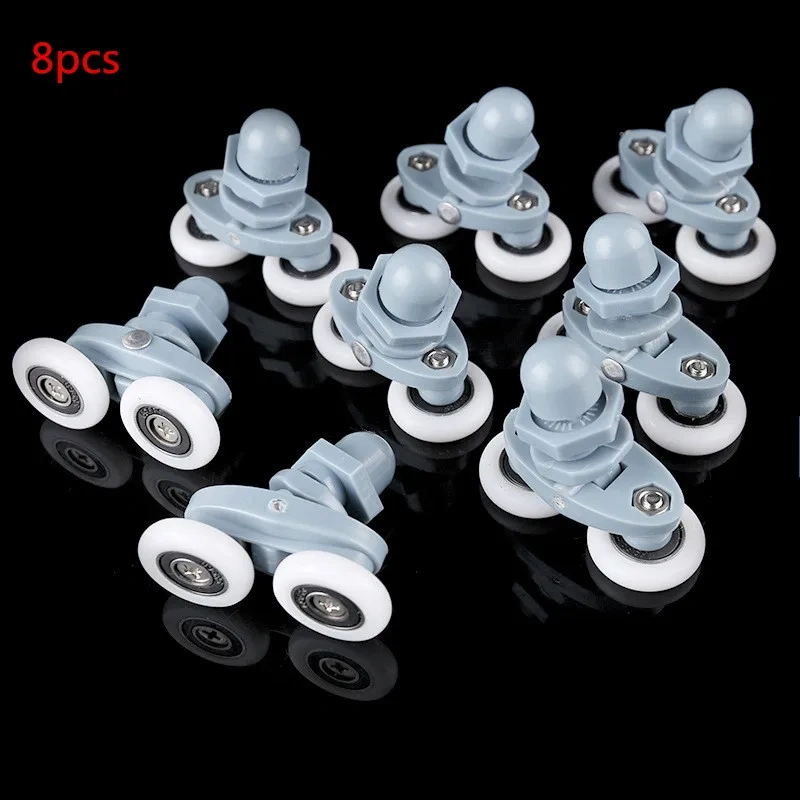 8pcs/4pcs Diameter 23/25mm ABS Plastic Adjustable Double Swinging Pulley Wheel Shower Cabin Sliding Door Hardware Cabinet Roller