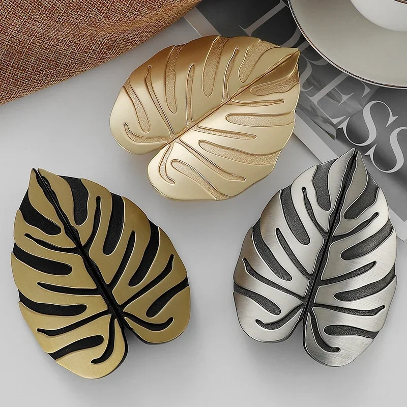 Leaf Handle Black Gold Leaves Creative Cabinet Handles Drawer knobs Wardrobe Door handles Furniture Handles