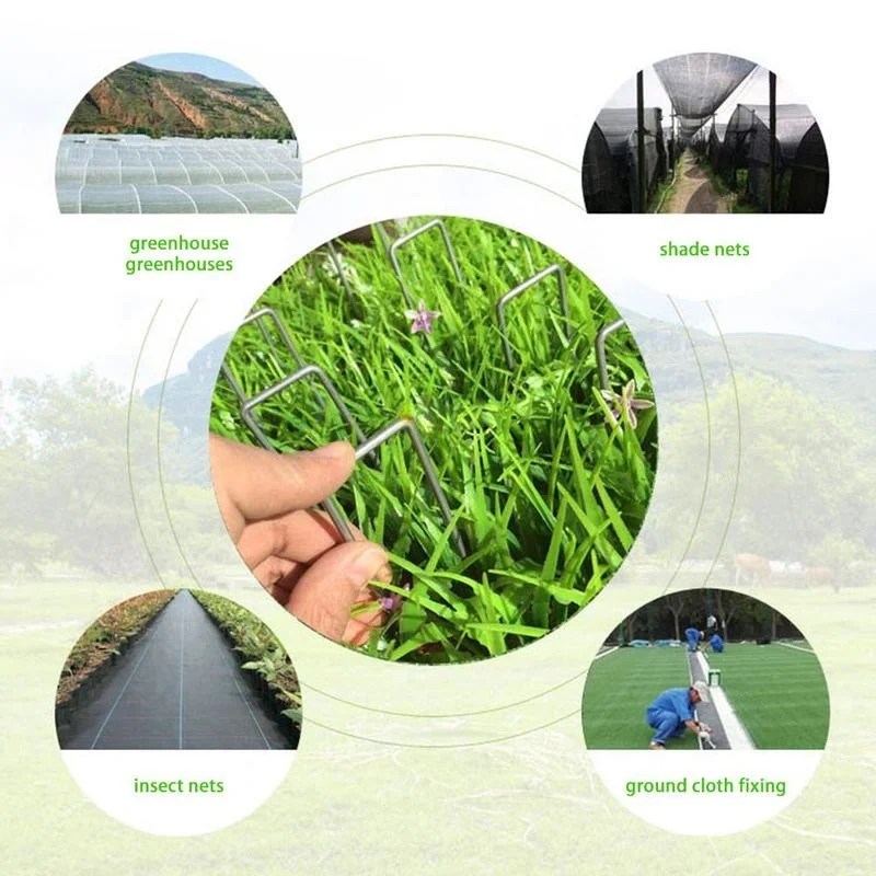 50Pcs/Pack Galvanized Steel Garden Pile U-Shaped Nails Fixing Turf Tool For Weed Fabric Landscape Anti-Bird Mesh Net
