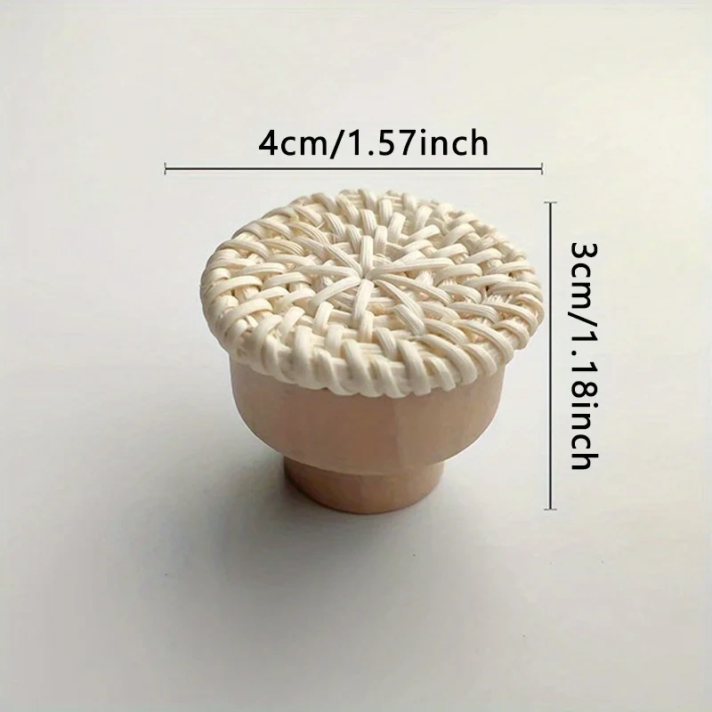 1pc Rattan Braided Round Handle Knob, Wooden Handle, For Kitchen Living Room Bedroom Closet Cabinet