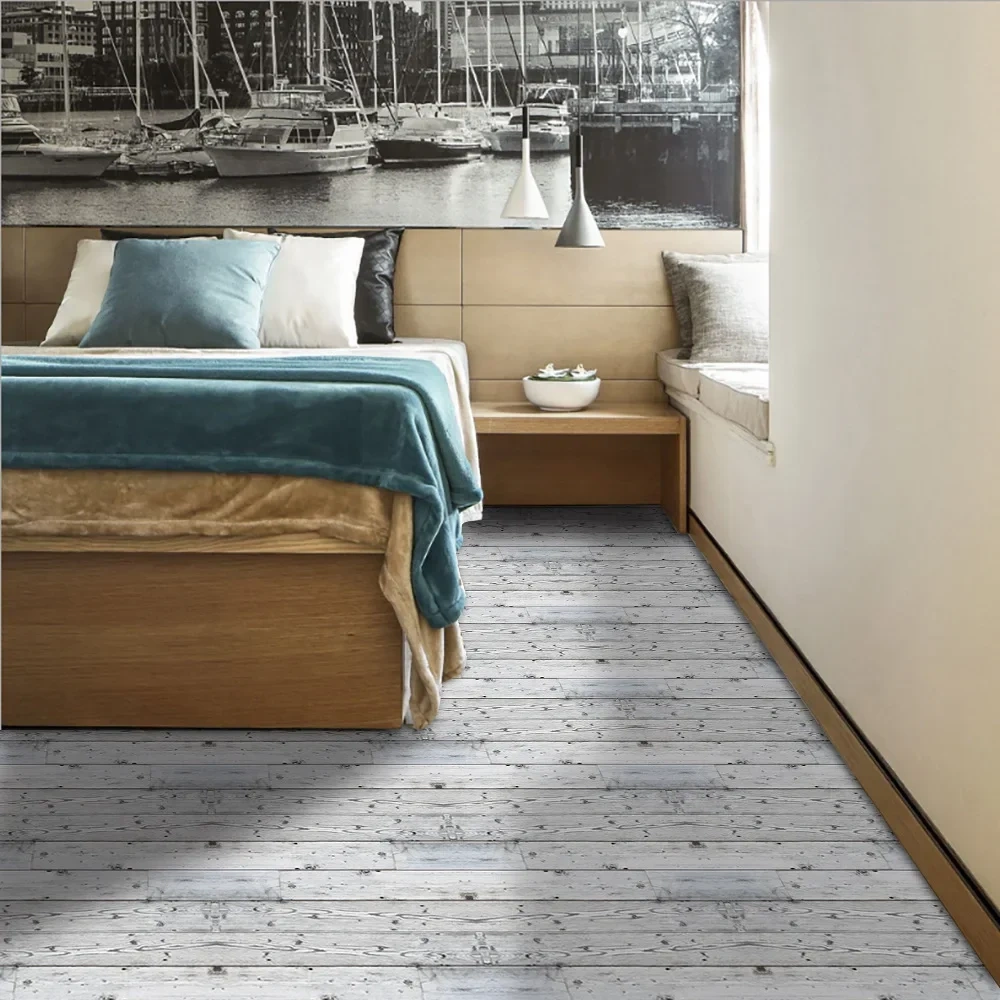 1 Roll Peel and Stick Floor Tile Waterproof Wood PVC Tile Stickers, Self-Adhesive DIY Flooring Tiles for Bedroom Living Room