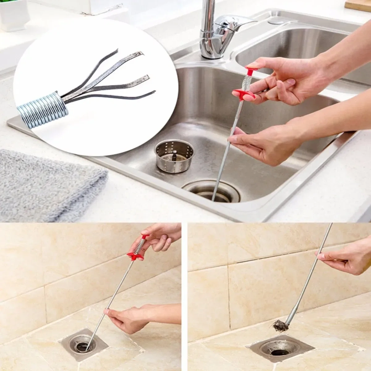 1Pcs Drain Unblocker Stick Snake Pipeline Dredge Tool Cleaner Hair Remover Brush Tool For Bathroom Unclog Sink Kitchen Basin Tub