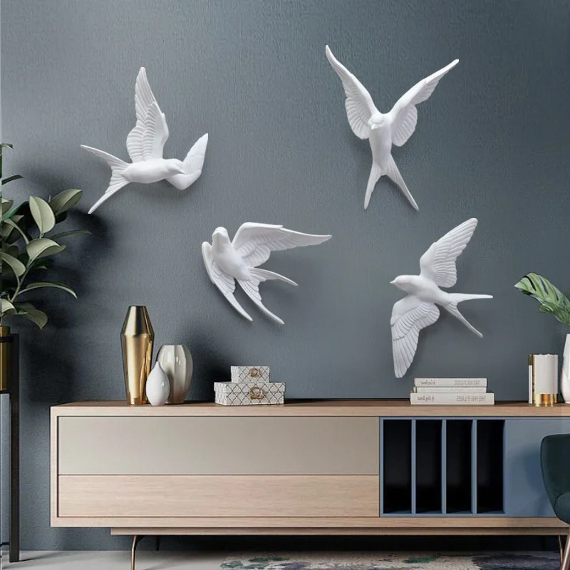 1PC  Resin Birds Creative For  3d Sticker Living Room Animal Figurine Wall Murals TV Background Portable  Decorative Home Decor