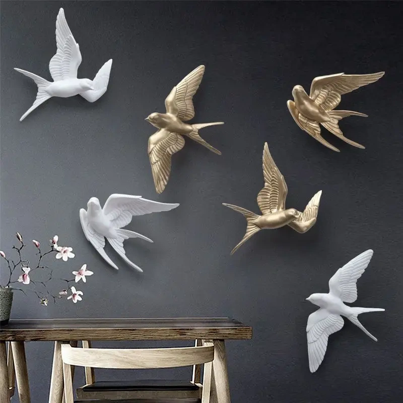 1PC  Resin Birds Creative For  3d Sticker Living Room Animal Figurine Wall Murals TV Background Portable  Decorative Home Decor