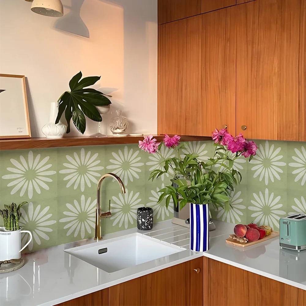 10pcs Sunflower Crystal Hard Tile Ceramic Wall Sticker Kitchen Closet Home Decor Art Mural Tear Stickers Wall Stickers
