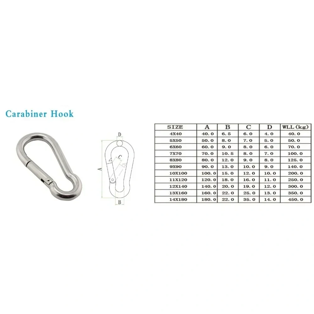 5/10pcs 304 Stainless Steel M4 M5 M6 Multifunctional  Spring Snap Carabiner Quick Link Lock Ring Hook