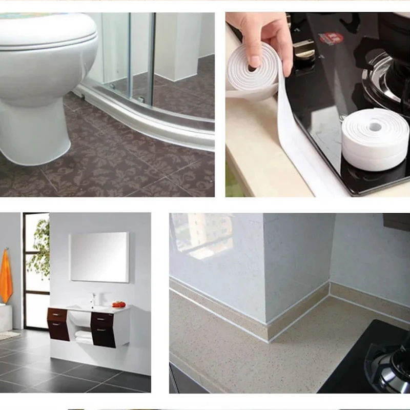 Caulk Strip Caulkstrip Water-tight Tape Kitchen Bathtub Toilet Tub Surround Sealer PE Trim 22/28/38/60mm x 3.35/5m 16.4ft White