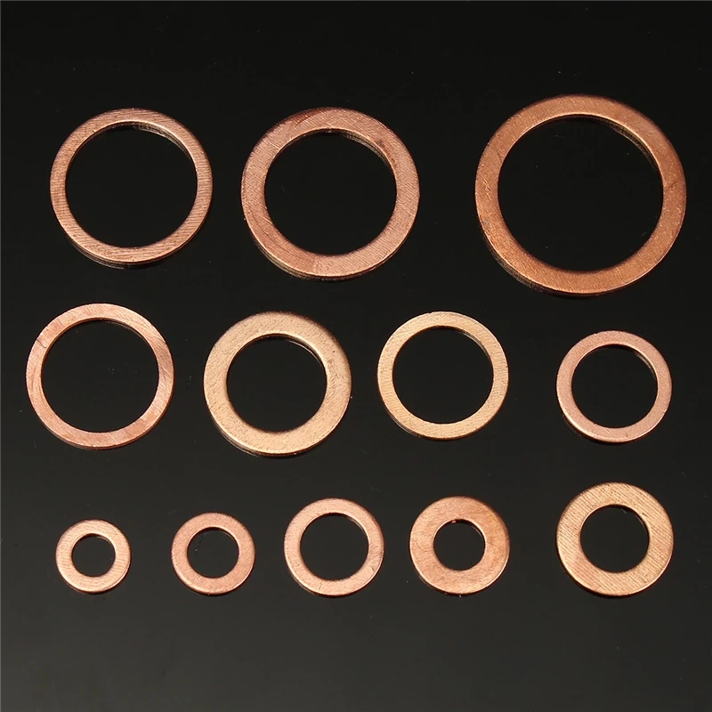 280PCs Solid Copper Ring Washers Sump Plug Assorted Washer Set Plastic Box Great 12 Sizes Oil Seal Metal Washer Plain