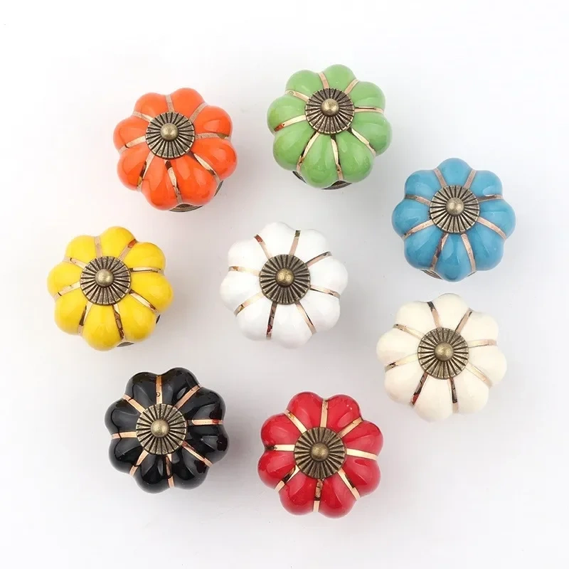 1pc Furniture Handle Door Knobs Furniture Drawer Cupboard Kitchen Pull Handle Pumpkin Ceramic Cabinet Handles Retro Hardware