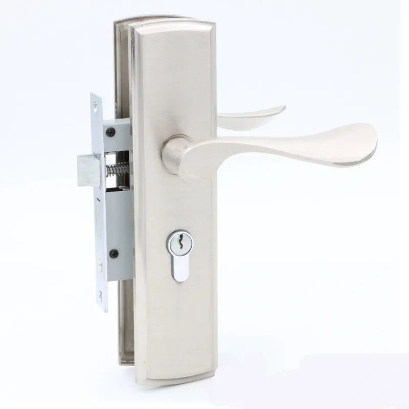 Silver Durable Door Handle Lock Cylinder Front Back Lever Latch Home Security W/ Keys Solid Square Tongue Interior Door Lock