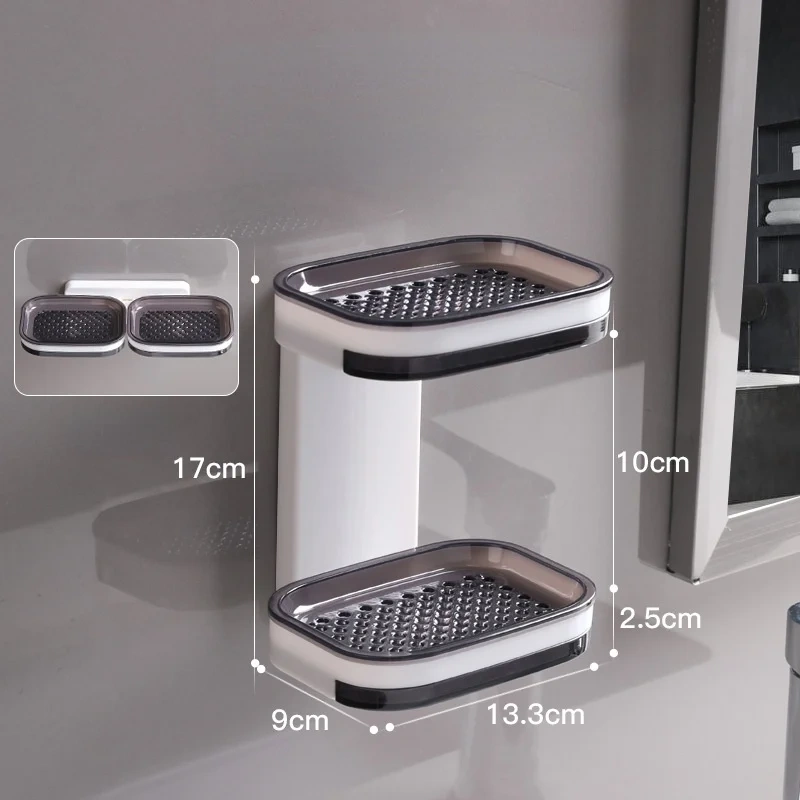 Wall Mounted Double Layer Soap Dish Punch-Free Drawer Draining Holder Kitchen Sponge Storage Box Bathroom Organizer Rack Shelves
