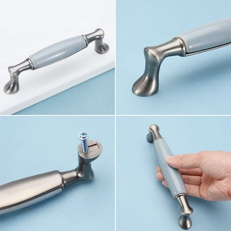 Blue Ceramic Antique Kitchen Drawer Handles Vintage Handles Knobs and Pulls for Cabinets Metal Furniture Hardware