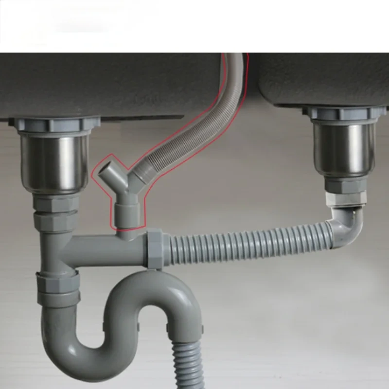 Talea  pp material Drain hose joint Multifuntion tee piece Sink strainer hose flexible drain pipe Kitchen Fixtures