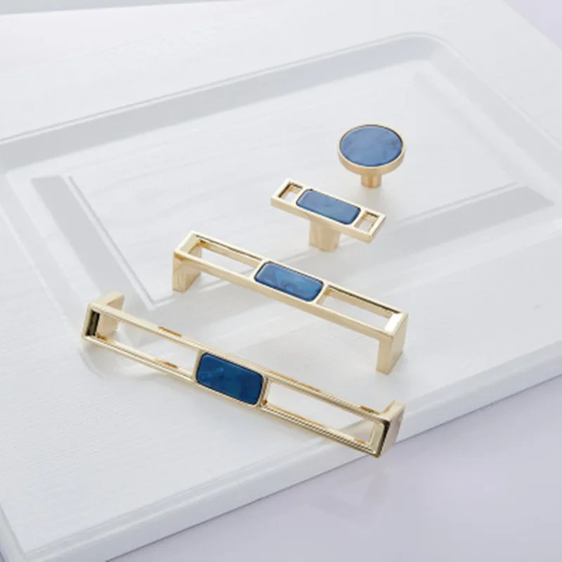 Blue Nordic Marble Shell Cabinet Handle Knobs Drawer And Wardrobe Pulls Furniture Hardware 96Mm 128Mm
