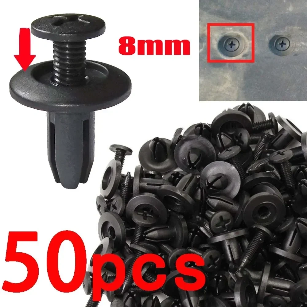 50pcs Car Body 8/6mm Hole Dia Plastic Rivets Fender Bumper Push Pin Clip Universal Car Fasteners Clip Car Accessories Tool