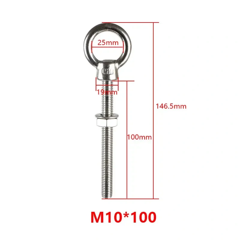 316 Stainless Steel Marine Grade Lifting Eye Bolts M6 M8 M10 Thread Casting Long Bolt With Washer And Nut