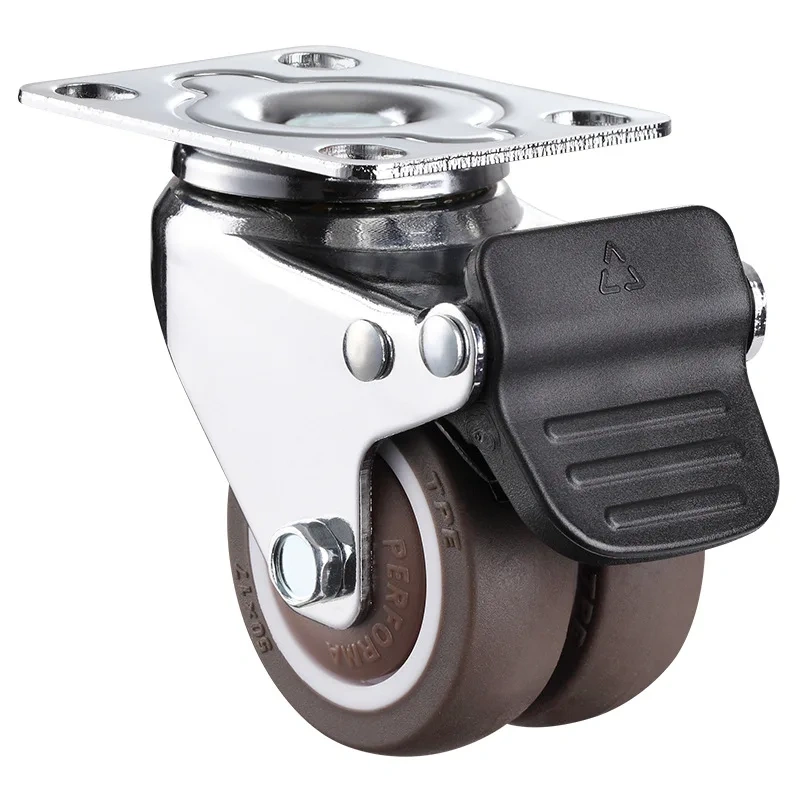 4PCS  Swivel Casters Wheels 1.5" / 2" Heavy Duty Soft Rubber Roller Furniture Caster With Brake for Platform Trolley