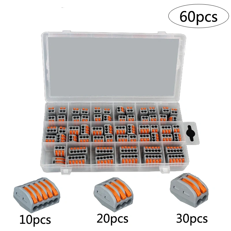 60pcs Universal Terminals Block Plug-in Electrical Wire Connector mini fast  Compact Wiring Connector  push-in  Terminal Block