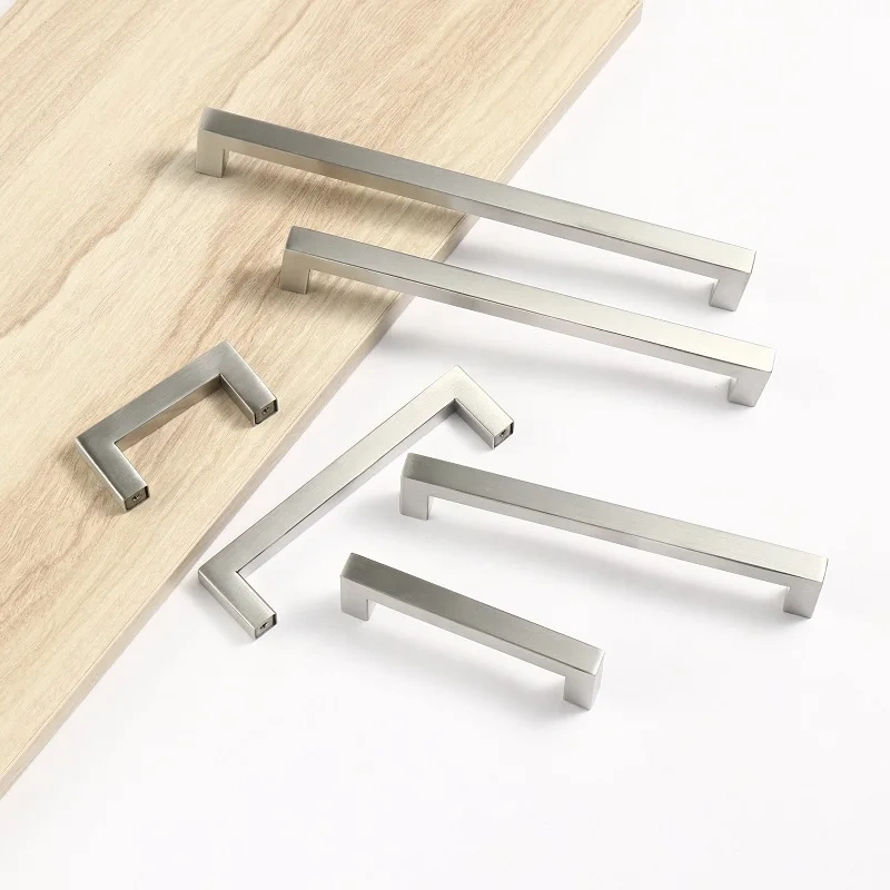 Modern Black Cabinet Handle Square Furniture Hardware Stainless Steel Kitchen Door Knobs Cupboard Wardrobe Drawer Pulls