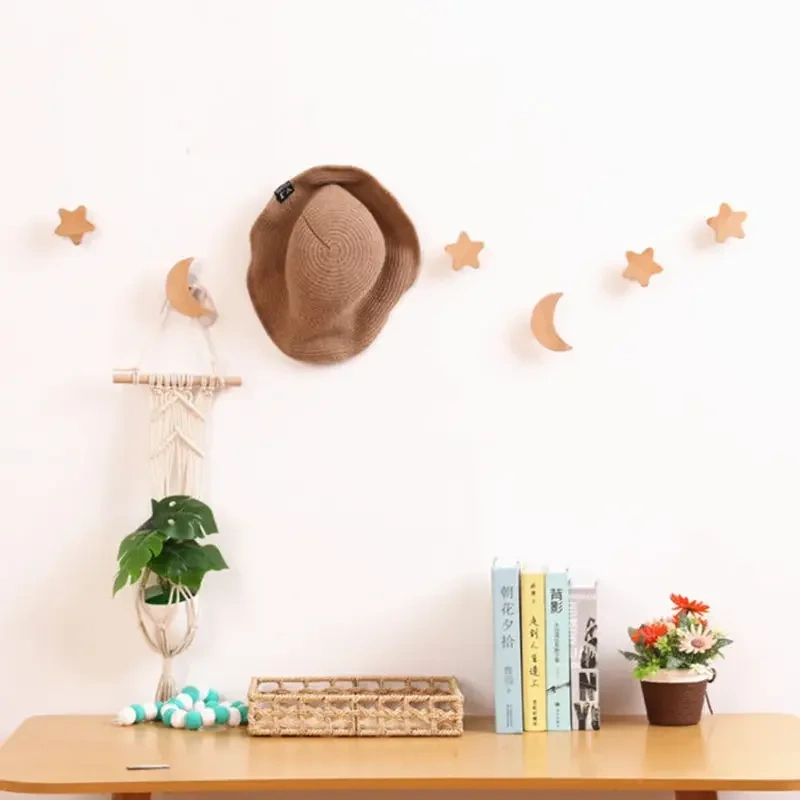 Children's Room Decorative Hooks Wood Wall Hooks Star Key Hook Modern Creative Coat Hook Rack Wall Hanger Bag Hooks for Hanging