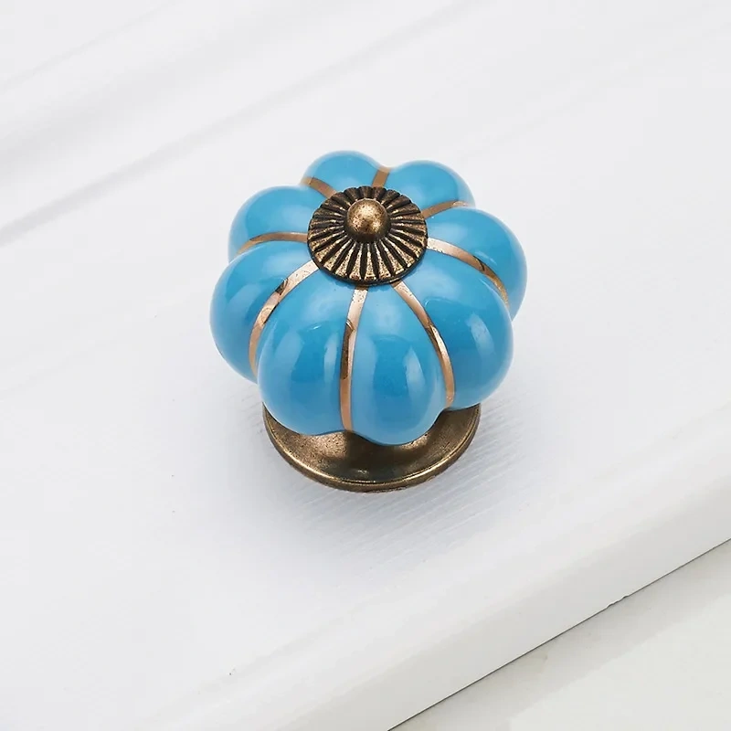 1pc Furniture Handle Door Knobs Furniture Drawer Cupboard Kitchen Pull Handle Pumpkin Ceramic Cabinet Handles Retro Hardware