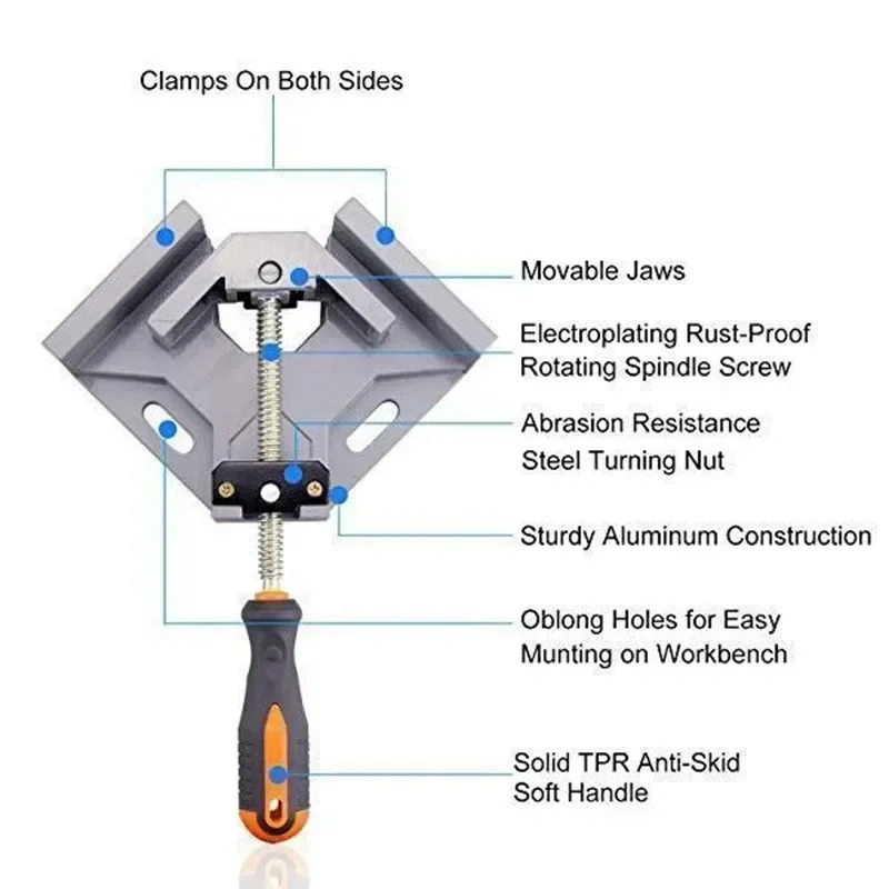 T Adjustable 90 Degree Right Angle Clip Clamp Picture Frame Corner Fixing Clip Aluminum Right-angle Woodworking Hand Tools