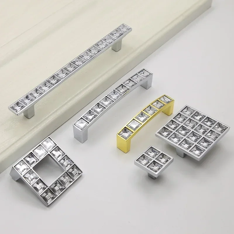 Modern simple new crystal silver handle U-shaped diamond double hole handle furniture handle hardware