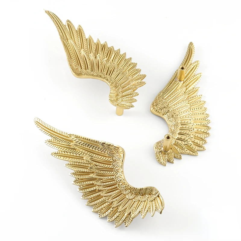 American Angel Wings Brass Solid High-grade Wardrobe Handle Gold Creative Pure Copper Matte Nordic Style Small Handle