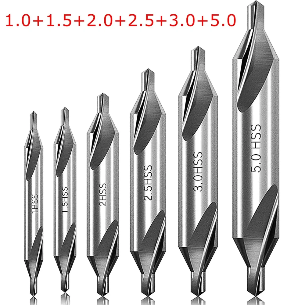 5/6/7Pcs Center Drill Bits Set 60-Degree Angle Center Drill Bits Kit Countersink Tools for Lathe Metalworking 1/1.5/2/2.5/3/4/5