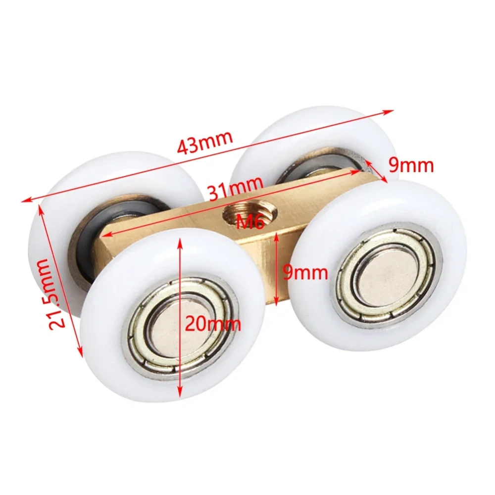 2pcs Adjustable Roller Shower Room Copper Four-Wheel Hanging Pulley Cabin Sliding Door Hardware Shower Room Glass Door