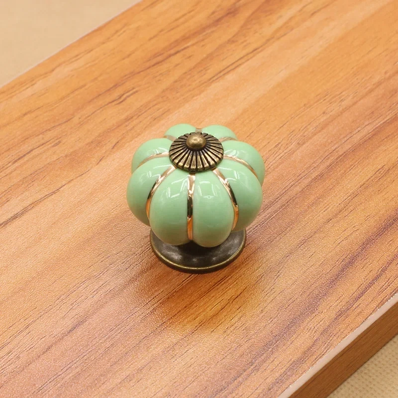 1pc Furniture Handle Door Knobs Furniture Drawer Cupboard Kitchen Pull Handle Pumpkin Ceramic Cabinet Handles Retro Hardware