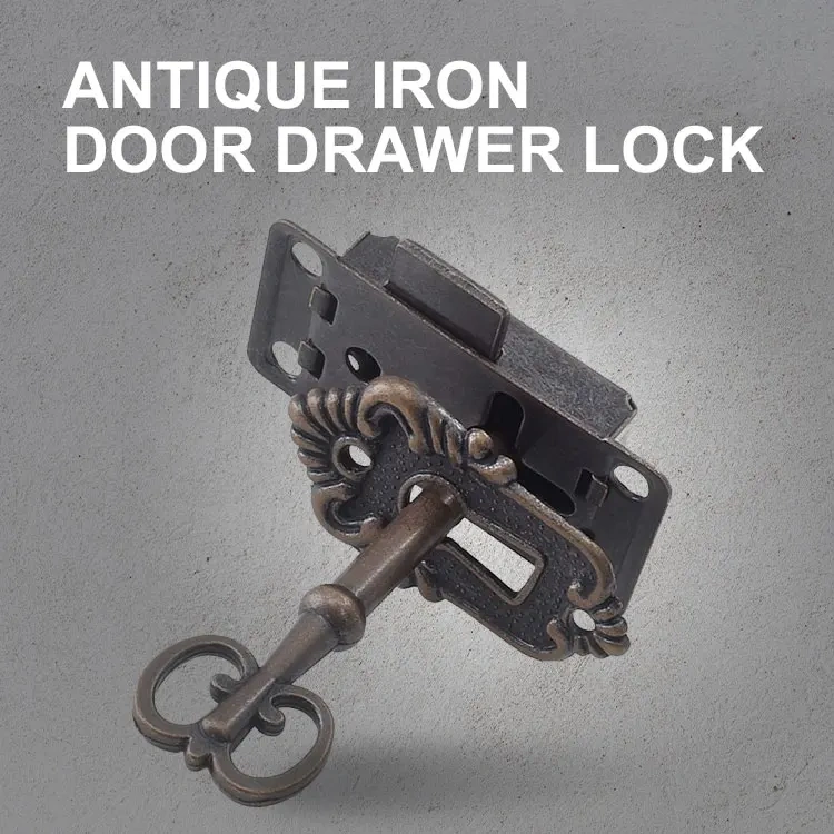Antique Iron Door Lock Drawer Jewelry Wooden Box Cabinet Cabinet Door Lock + Key Furniture Hardware Dual Color Optional